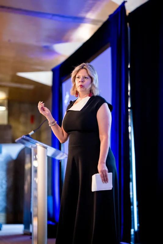 Zanoli speaking at the podium